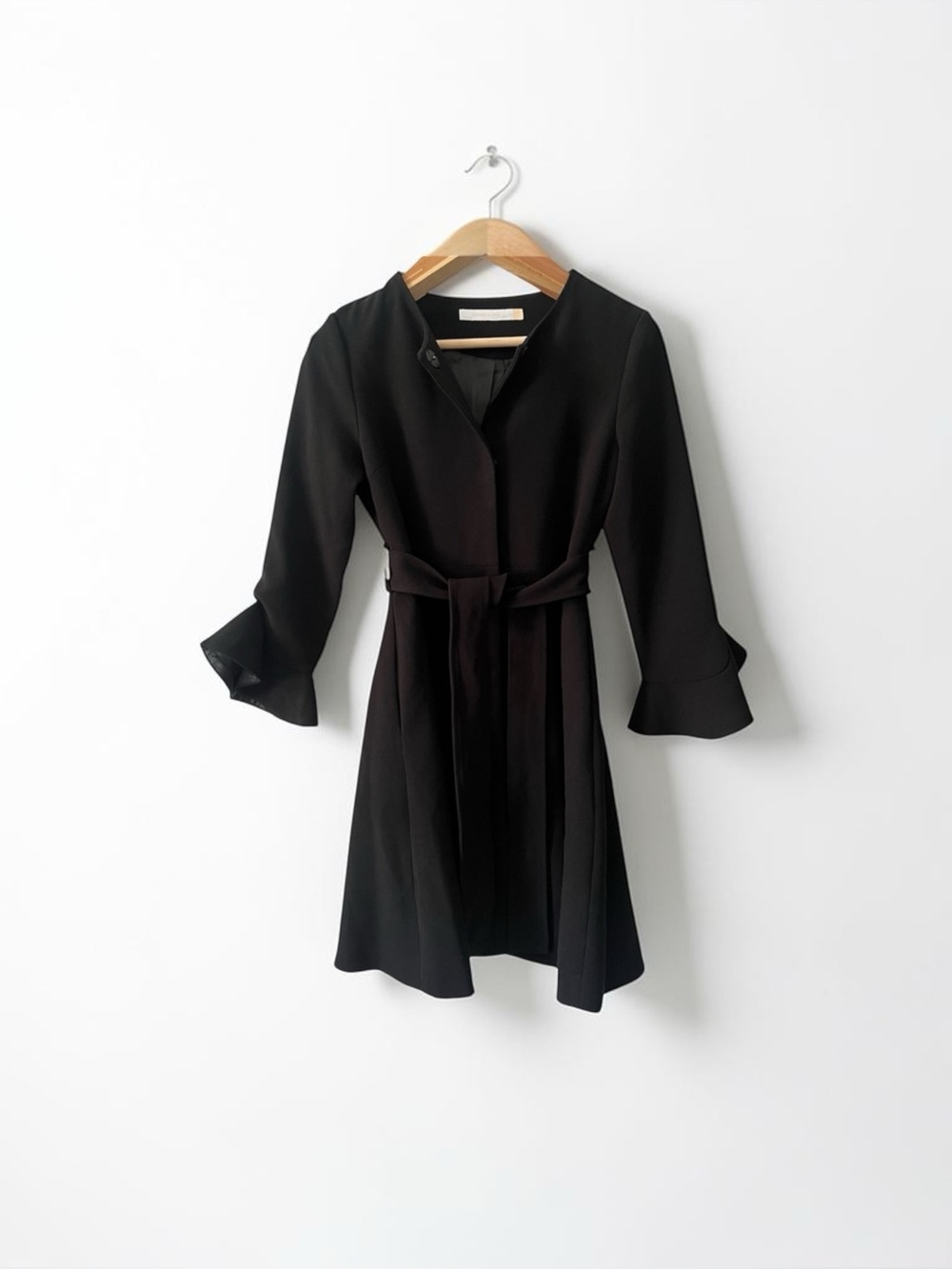 Bread n Butter women’s Belted Coat with Ruffle Sleeves and pockets black size 0